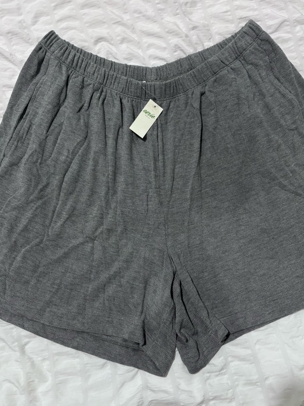 Aerie Gray Waffle knit shorts Lounge Size Large New With Tags